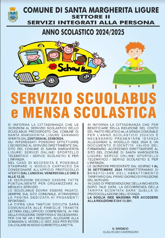 Servizio scuolabus e mensa scolastica a.s. 2024/2025